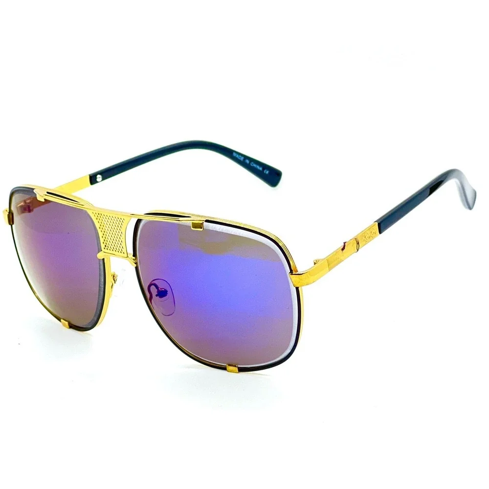 Sunglasses Gold Frame Blue‎ Mirror Lens Fashion Pilot Sun Glasses  Beach Driving